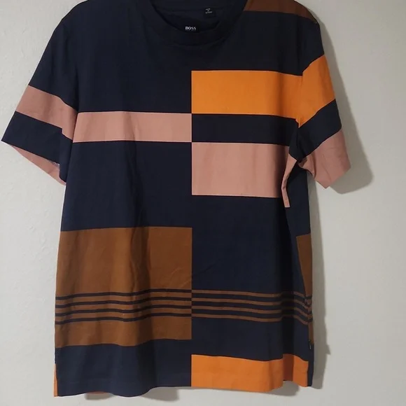 HUGO BOSS XL.Color Block Men's Shirt - Navy, Orange, and Brown - Picture 2 of 13